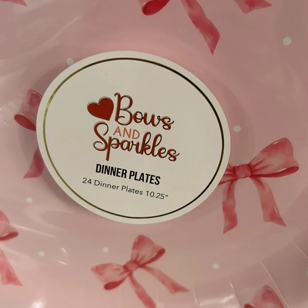 Coquette party plates disposable BOWS and Sparkles 24 dinner and 24 lunch.